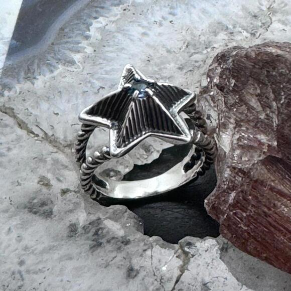 Carolyn Pollack Sterling Faceted London Blue Topaz Decorated Star Ring For Women - Picture 5 of 10